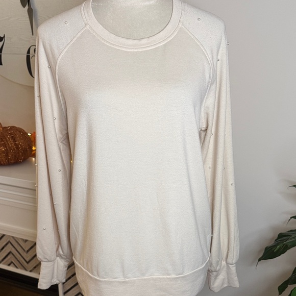 crown & ivy Tops - Crown & Ivy Soft Cream Women's Hoodie with Accented Pearl Sleeves